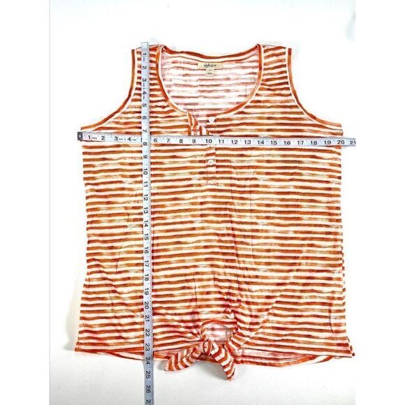 Style & Co Artistic Stripe Henley Top Large Women's‎ Coral White Sleeveless NEW - Picture 3 of 7